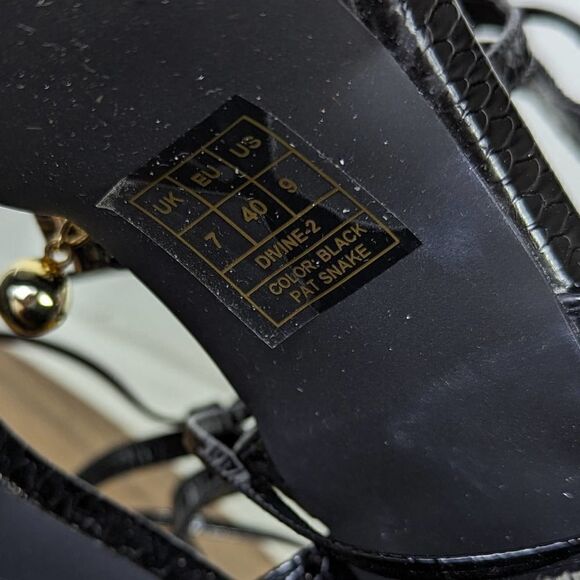 Simmi London Daina Black Patent Faux Snake Print Lace Up Platform Block Heel - Picture 12 of 16